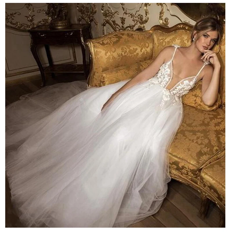 3D Цветы неформальное свадебное платье белое Vestido de noiva платье невесты глубокий v-образный вырез с нежными аппликациями с открытой спиной платье