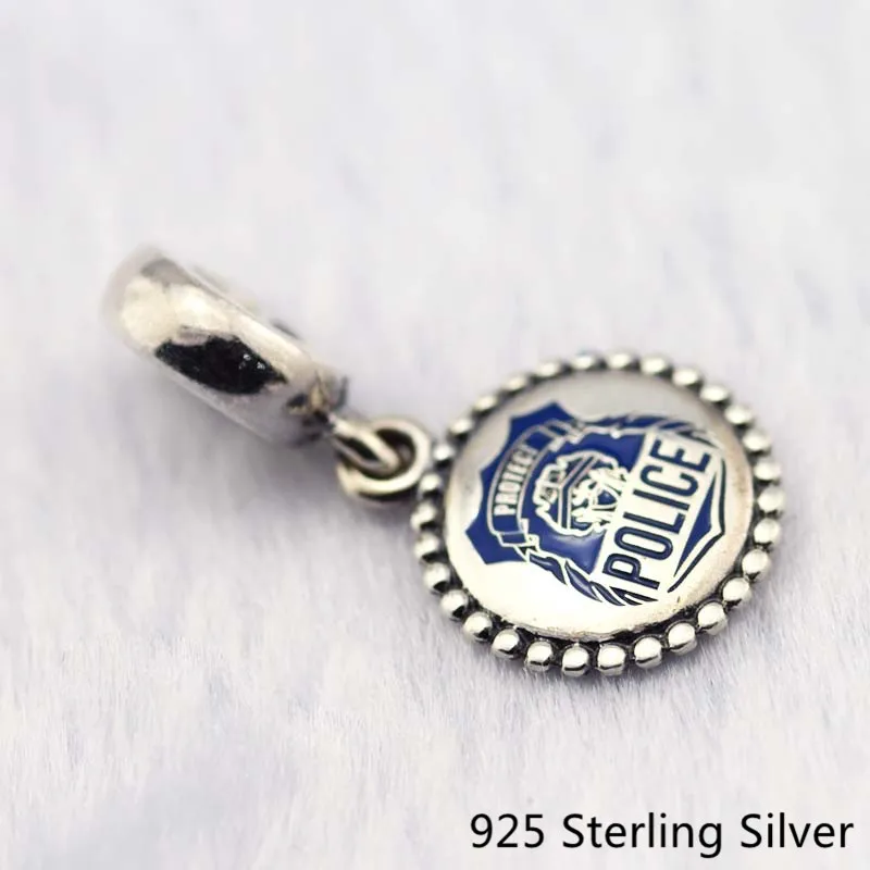 

CKK 925 Sterling Silver Police Dangle Charm, Blue Enamel Original Beads Jewelry Making Fits For Bracelets