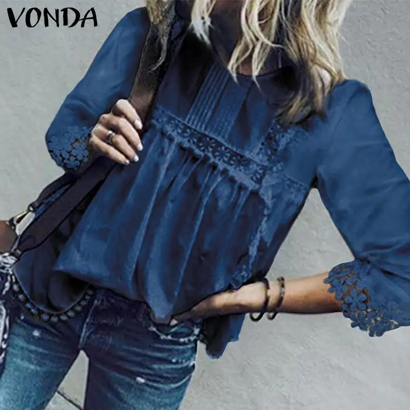 VONDA Женские топы и блузки с сексуальным О образным вырезом 3/4 рукавами