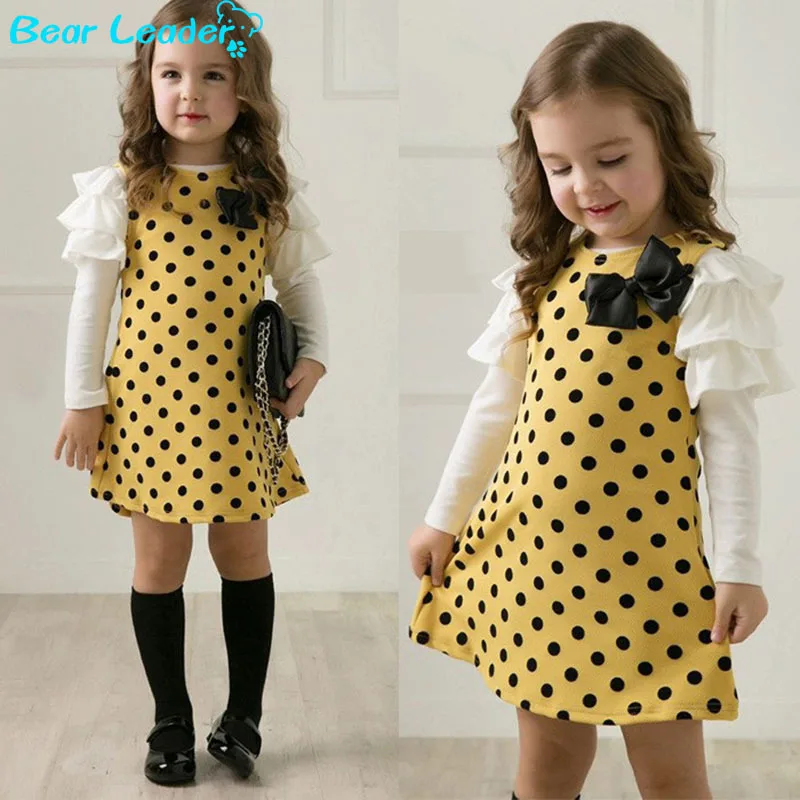 Платье в горошек для девочек Bear Leader осенне-весеннее платье с длинным рукавом