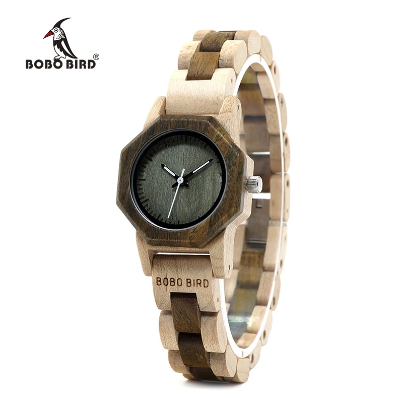 BOBO BIRD WM25M26 Duotone деревянные кварцевые часы для женщин Креативный дизайн восьмиугольник Изысканные часы Подарочная коробка OEM
