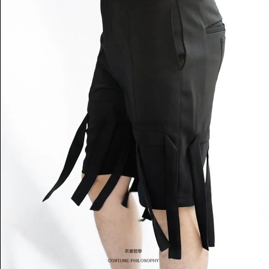 27-46 New Plus Size Clothing 2018 Summer Black Casual Shorts Men Loose Ribbon Knee Length Cool Tide Stage Singer Costumes | Мужская