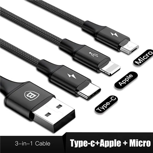 TLM black Baseus 3в1 2в1 USB кабель для iPhone X 8 7 6 Micro кабель type usb C кабель для samsung S9 S8 Быстрая зарядка кабель зарядного устройства 3A шнур - Цвет: TLM black