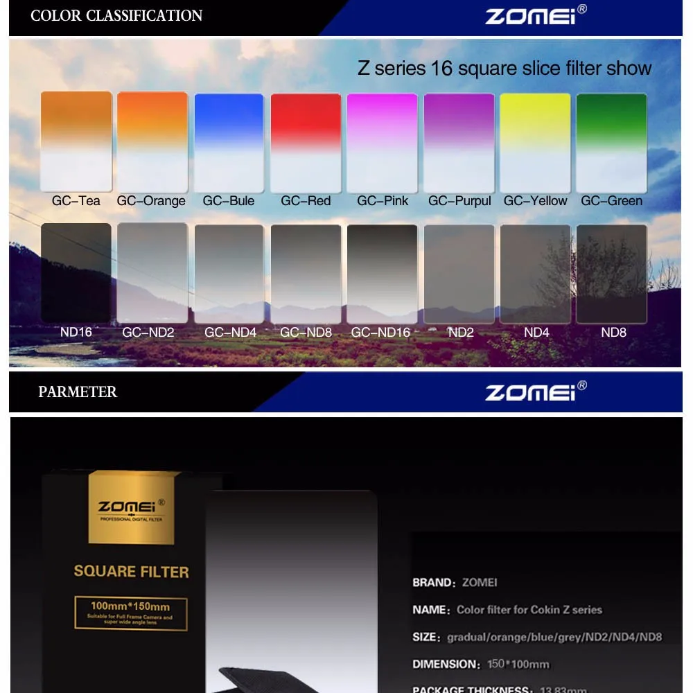 Zomei 100x150 мм квадратный фильтр полный серый набор УФ-фильтров с нейтральной плотностью ND2/ND4/ND8/ND16 фильтр для Cokin серии Z-Pro Lee Hitech 4X6 дюймов