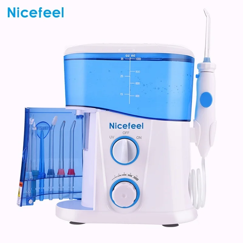 Иригатор для полости рта Nicefeel воды, профилактики и тщательного очищения зубов, заодно производить массаж десен, улучшая в них кровообращение,УФ-дезинфекция насадок WaterPic 7 насадок в комплекте-1000 миллилитров