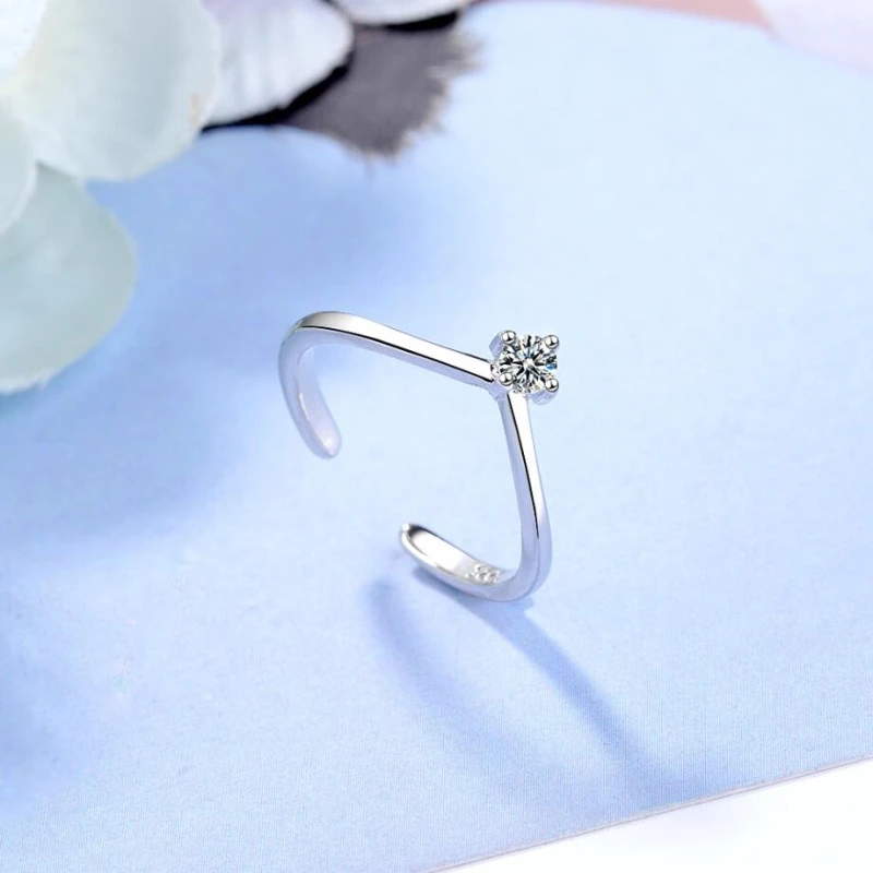 Корейские V-образные Простые открытые женские кольца из стерлингового серебра 925