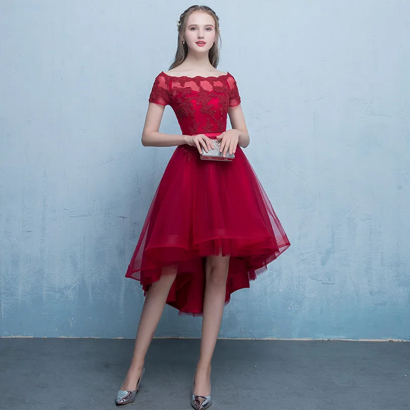 Robe de soiree, темно-синее вечернее платье на шнуровке с аппликацией, короткое спереди и длинное сзади, вечерние платья, платья для выпускного вечера - Цвет: Wine Red A