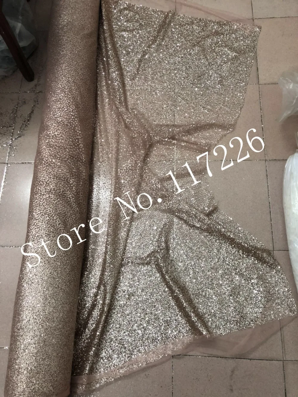 Rose gold color shining glued glitter sequins lace fabric african tulle mesh for wedding dress/evening dress | Дом и сад