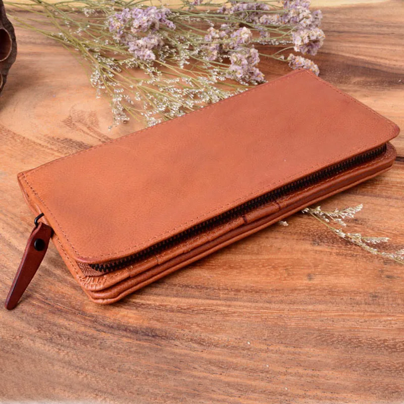 Оригинальный ретро кошелек AETOO мужской и женский кожаный Длинный на молнии из