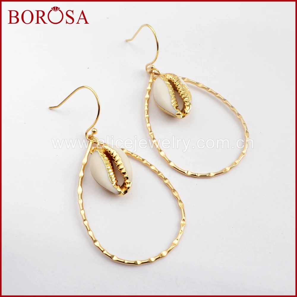 BOROSA 5Pairs Gold Color Natural Cowrie Shell Teardrop Earring Fashion Trim Dangle Earrings Jewelry For Women G1583 | Украшения и
