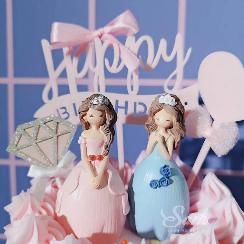 Синий Розовый романтическая Корона Принцесса Звезда Сердце бант торт украшения
