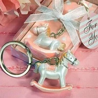 baby boy girl birthday party giveaway gifts blue pink rocking horse key chain baby baptism gift for guest 20pcs