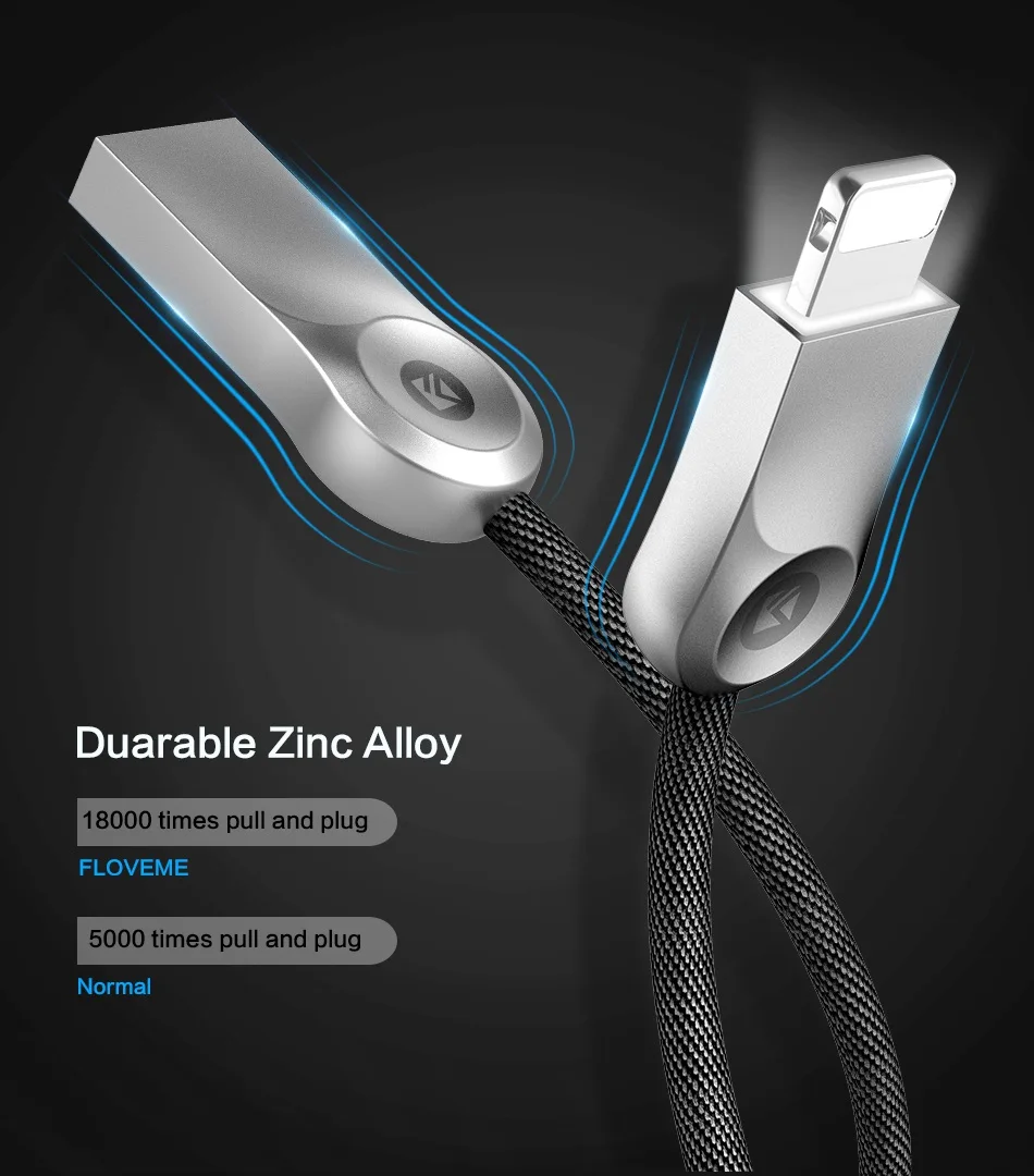 USB кабель FLOVEME для iPhone X 8 7 Plus светодиодный usb-адаптер кабели для передачи данных 2.4A быстрое зарядное устройство для Apple кабель для устройств