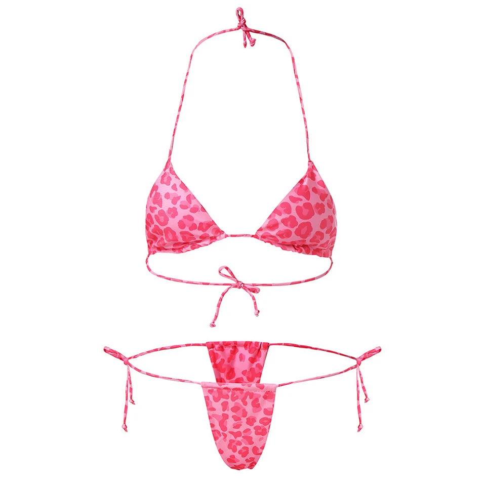 Стринги Леопардовый топ c бретелькой через шею купальник Maillot Femme женские стринги