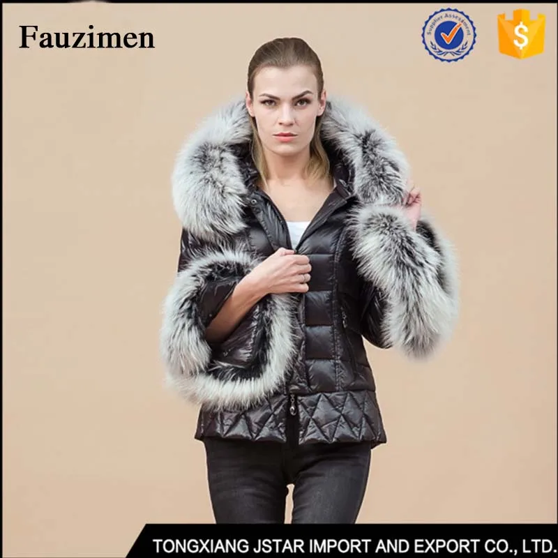 Модная стильная теплая куртка с меховым воротником внутри перьями Женская парка