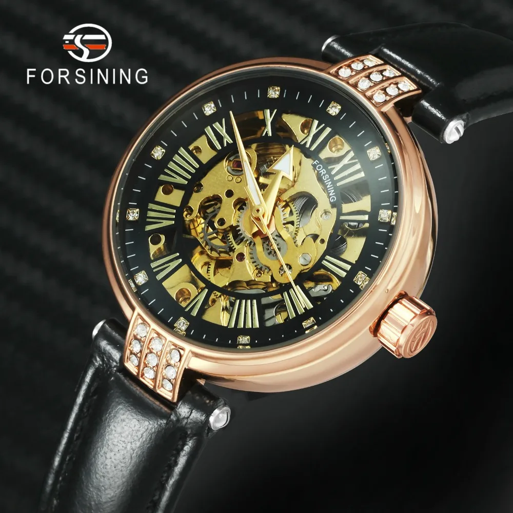FORSINING модные креативные Iced Out часы для женщин автоматические механические Скелет