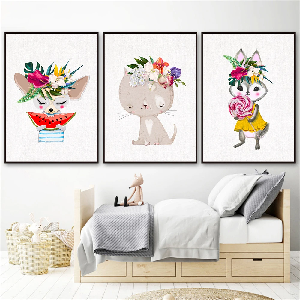 Мультяшные животные кошка милые хипстерские настенные картины скандинавский