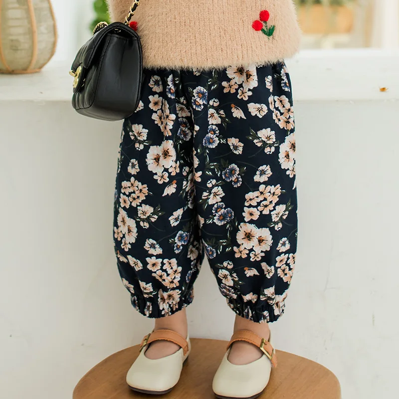 2019 на весну из чистого хлопка свободное цветочный штаны-шаровары для маленьких