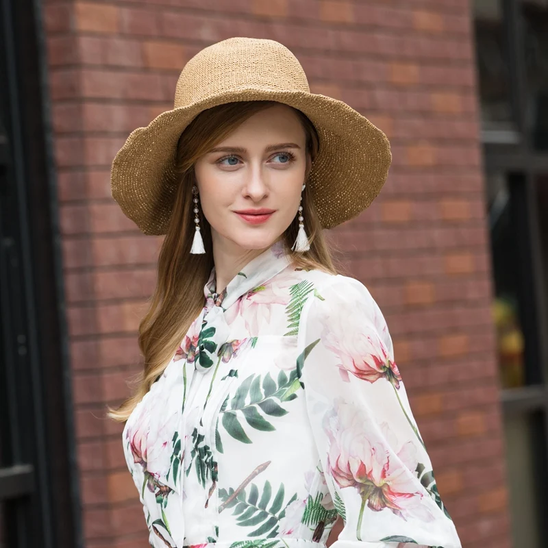 Женские соломенные шляпки с широкими полями круглые летние для защиты от солнца