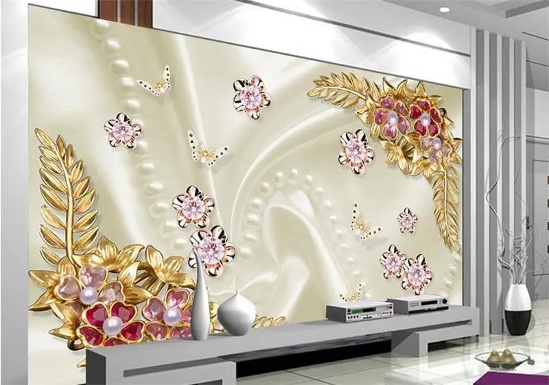 Обои для гостиной на заказ роспись 3d фото алмазные жемчужные цветы картина стену