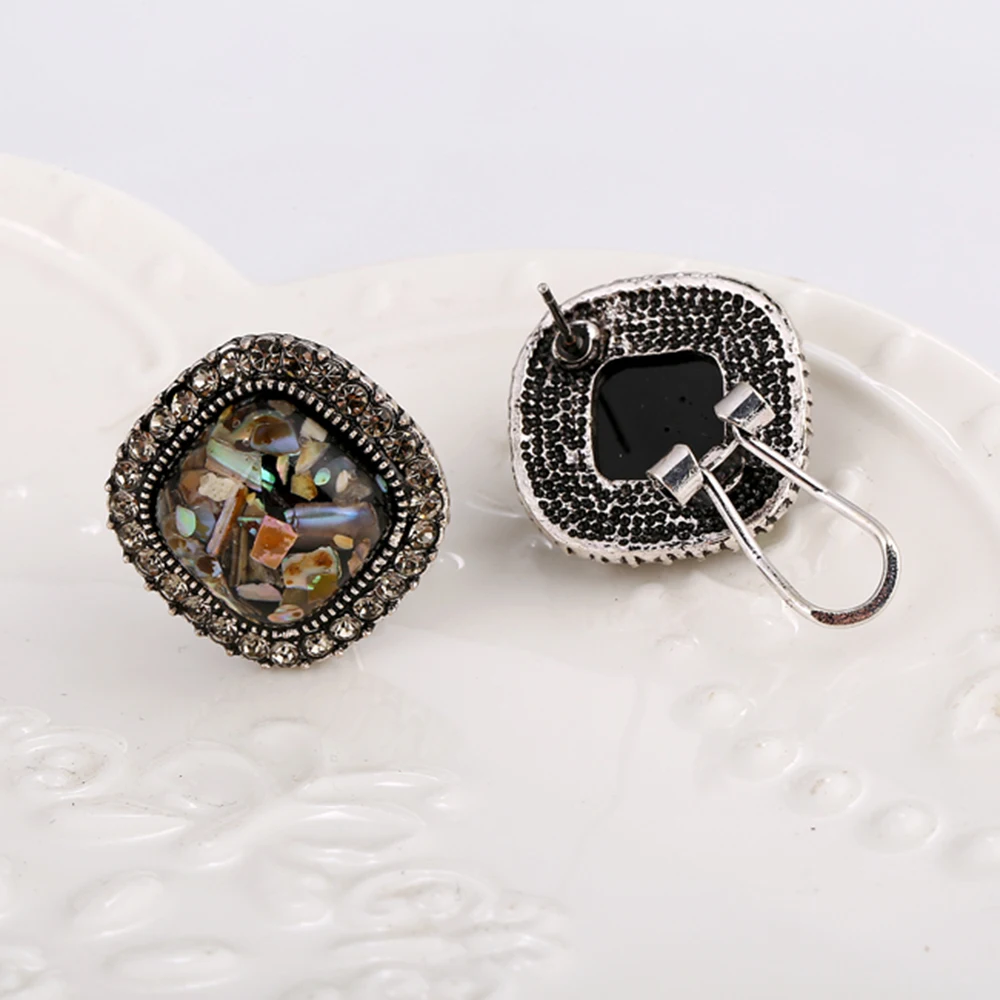 Женские квадратные серьги капли из ракушки инкрустированные стразами винтажные