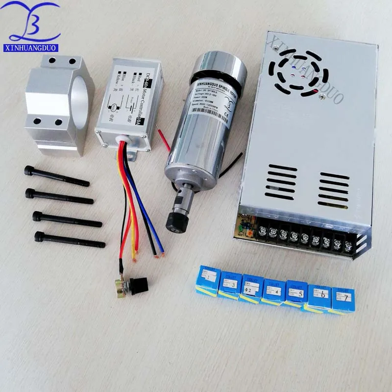 ЧПУ шпиндель 48v 400W двигатель с воздушным охлаждением и высокая скорость шпинделя преобразователь питания и УФ-фильтр 52 мм с зажимом и 7 шт. er11 Цанга набор «сделай сам» для гравировки
