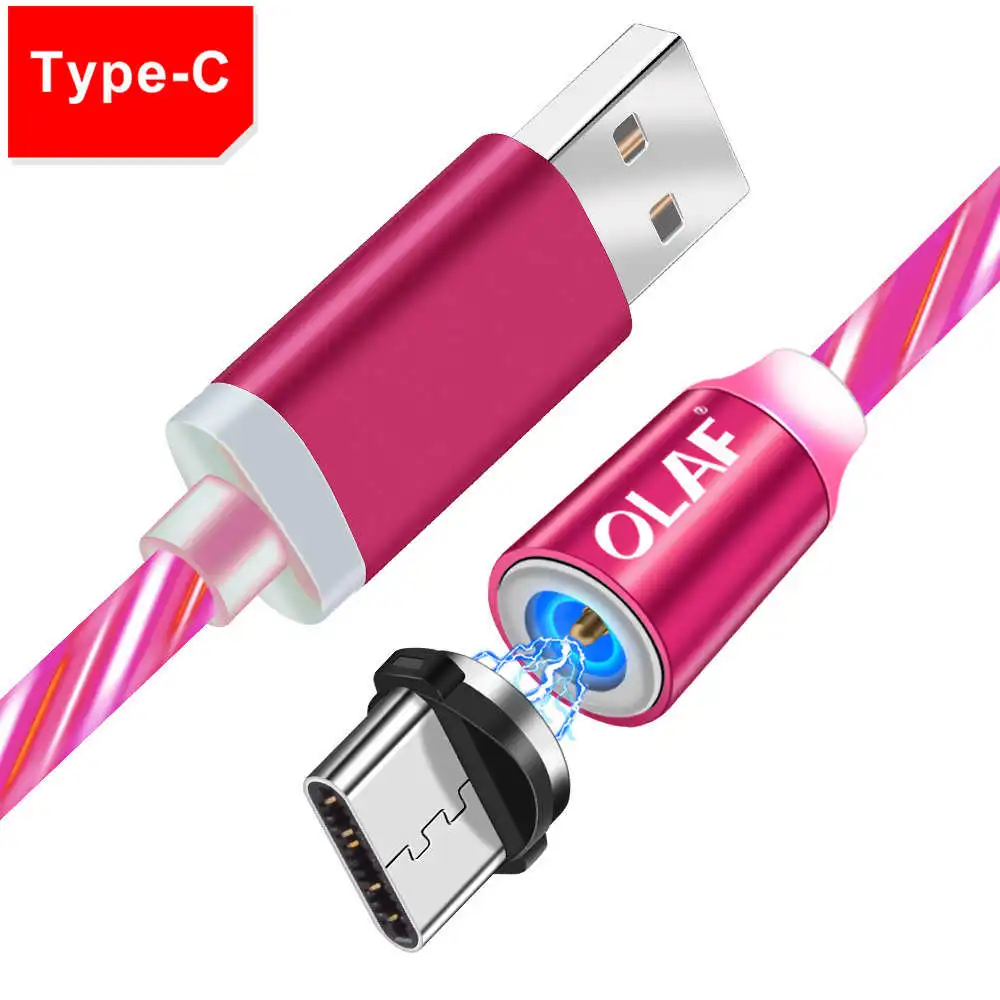 Олаф Dazzle Lighting Магнитный вращающийся кабель для быстрой зарядки Micro usb type C зарядное устройство для Iphone 7 8 X XR XS Max для Redmi Note 7 - Цвет: Red Type C Cable