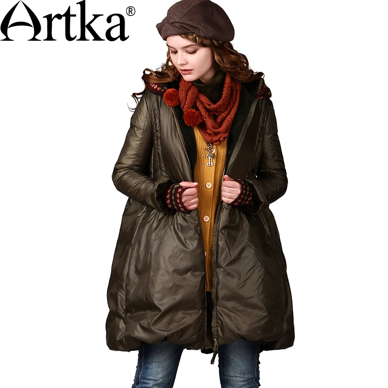 Artka женская ретро зимная одежда со шляпой с длинными рукавами 90% утиный пух