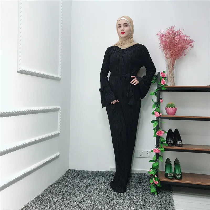 Рамадан Tesettur Elbise кафтан плиссированные Абая Турция Ислам Мусульманское Платье кафтан марокаин платья хиджаб Абая для женщин халат Femme