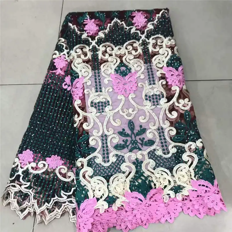 

2019 New Design African Lace Fabric High Quality Three Color Lines Embroidered French Tulle Materials For Wedding Dress! ZQF6143