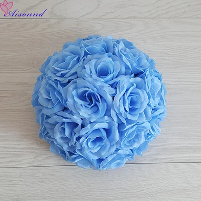 Color 10 sky blue 1 шт. подвесной Декор цветок шар центральный Шелковая Роза украшение для свадьбы целующиеся шары Pomanders свадебный декоративный шар композиция - Цвет: Color 10 sky blue
