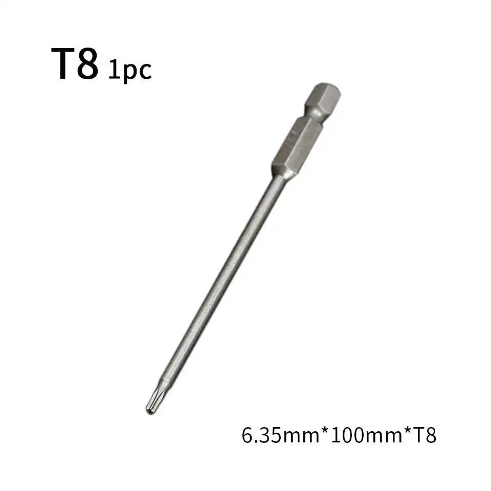 T8 1PC 100 мм Шестигранная Отвертка 1/" хвостовик с отверстиями T6-T40 сверло Шестигранная Torx электрическая отвертка с магнитным наконечником Набор бит Chave De Fenda - Цвет: T8 1PC