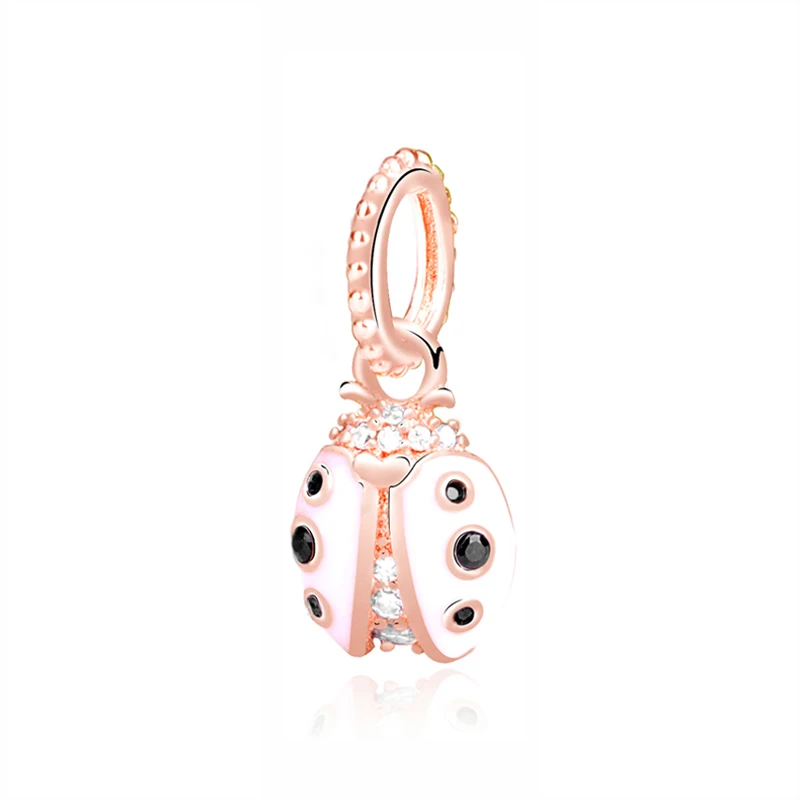 Pink Ladybird Оригинальные бусины из стерлингового серебра 925 Подвески с бабочкой и цветком, стеклянные подвески, подходят для браслетов Pandora, ожерелья для женщин, ювелирные изделия DIY - Цвет: Pink Ladybird