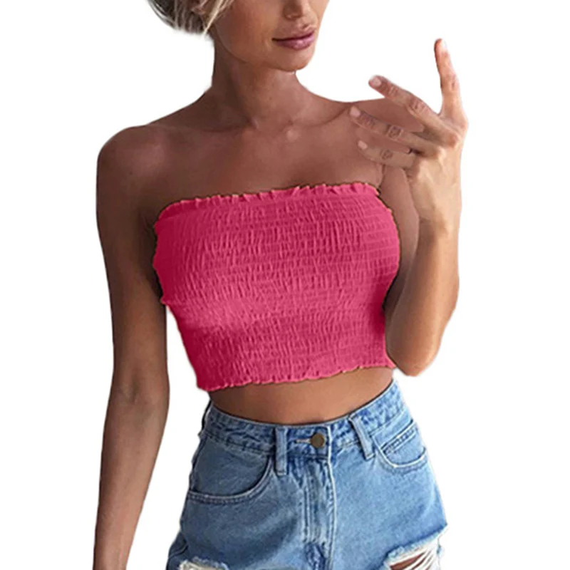 Высококачественные Женские трубчатые Топы без бретелек эластичные однотонные