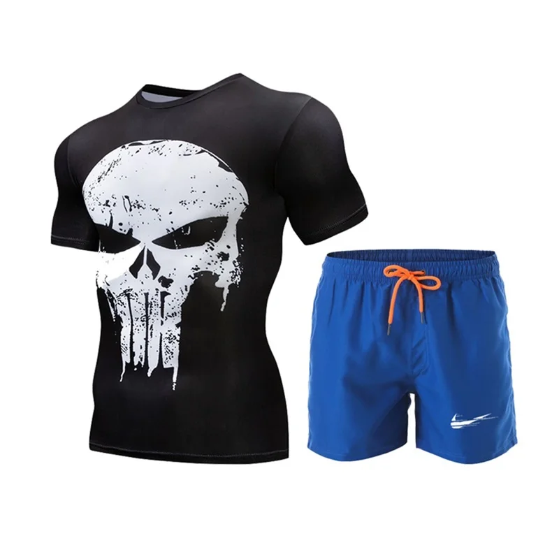 Новый беговой костюм Для мужчин тренажерный зал Спортивная футболка короткий