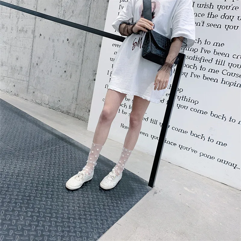 HUI GUAN элегантные прозрачные ультратонкие милые длинные носки для девочек женские