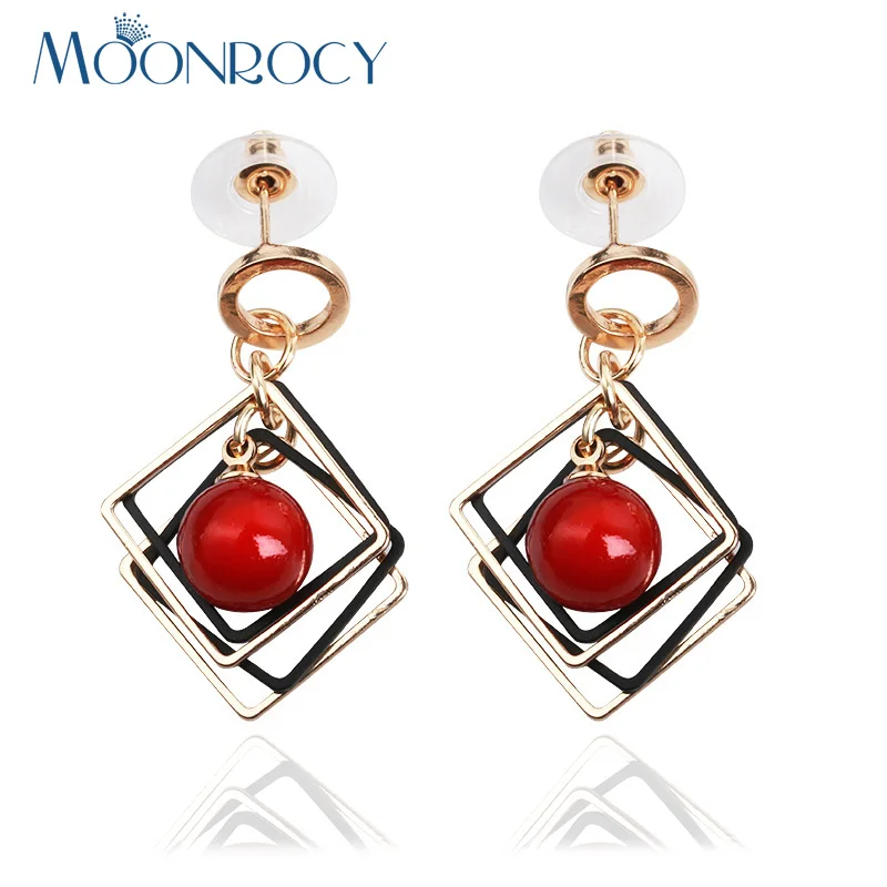 MOONROCY кристалл серьги Модные женские Розовое золото Цвет красный шар Серьги Квадратные две стороны серьги для женщин дропшиппинг