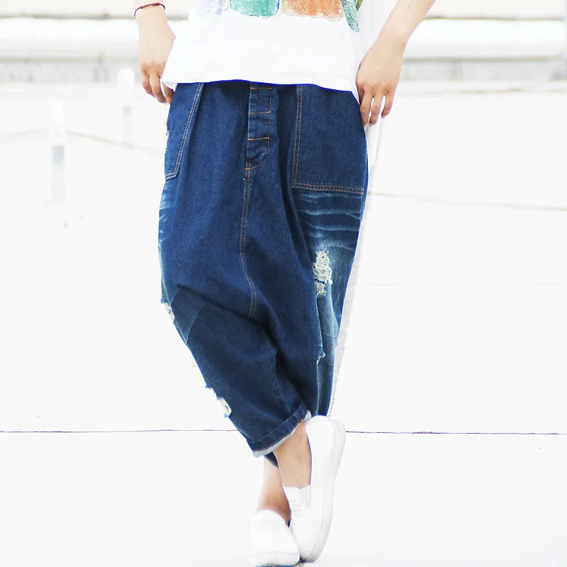 Женские джинсы в стиле хип хоп свободные с дырками разорванный гарем|pants with holes|denim
