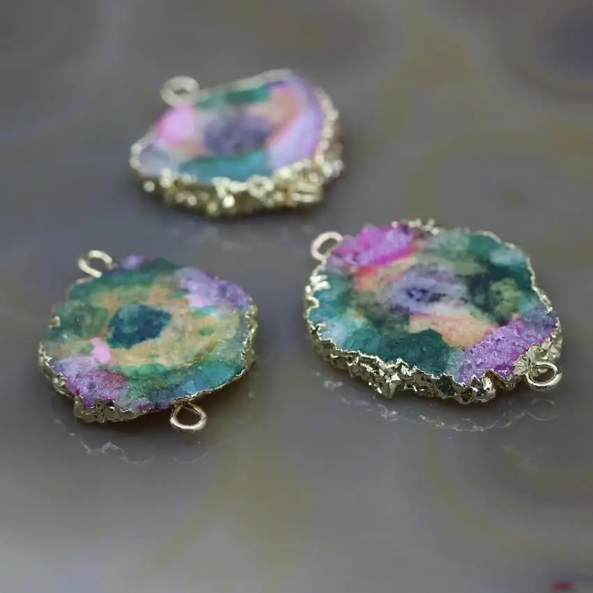 5 шт./лот Радужный цвет Солнечный Кварц Drusy Geode плиты золотые края соединители