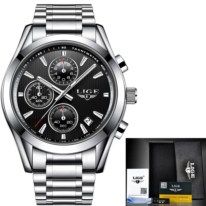 Masculino LIGE часы Для мужчин Элитный бренд хронограф спортивные кварцевые человек