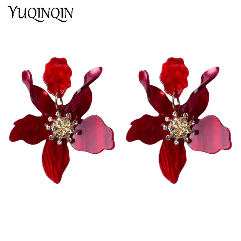 Trendy Big Acrylic Drop Earrings for Women Statement Vintage Wedding Party Earrings Fashion Jewelry Dangle Flowers Brincos