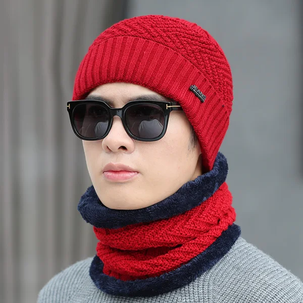 Бренд YOUBOME, мужские шапки бини, зимние шапки для женщин, вязанная шапка, шарф, Мужская теплая шапка, толстая мужская шапка, зимняя шапка бини - Цвет: red