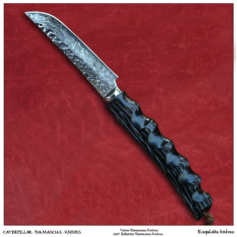 TUREN гусеница 60 HRC ручной работы дамасский охотничий прямой нож ebony Ручка с коровья