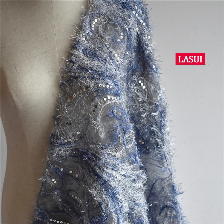 LASUI 3Y/1 лот многоцветные градиентные блестки перо вышивка Сетка кружевная ткань
