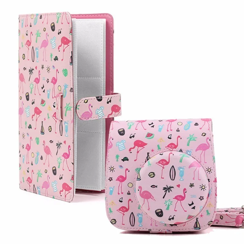 CAIUL Fujifilm Instax Mini 8 9 из искусственной кожи Камера защитный чехол с 96 карманы 3 дюймов мгновенное фото альбом - Цвет: Pink Flamingos