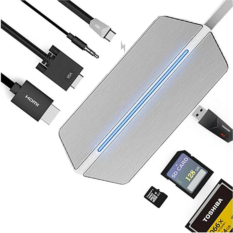 AJIUYU Thunderbolt 3 к HDMI VGA преобразователь Type-c HUB RJ45 SD Card Reader PD USB3.1 для ноутбуков DELL G3 15/17/New