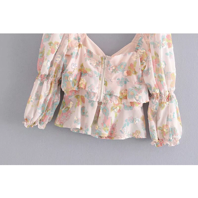 Элегантный французский летний женский розовый топ на бретелях, расшитый бисером, с оборками, с принтом, с бантом, с разрезом, с открытой спиной, стиль блогеров, дизайнерские, Новое поступление