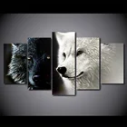 Современные картины, декор для гостиной, настенное искусство, абстрактное фото, постер из 5 частей, черный, белый, волк, пара, Картина на холсте, рамка PENGDA
