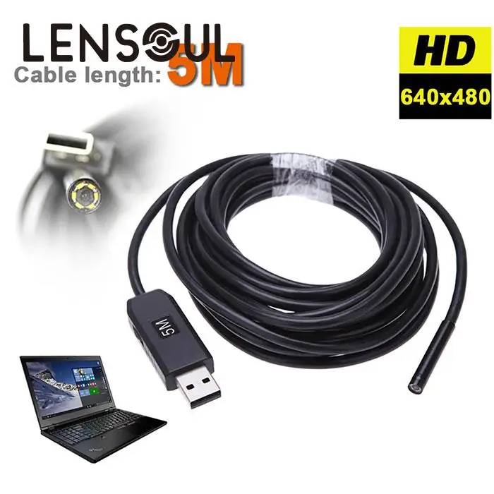 

lensoul 5M 5MM USB Endoscope Waterproof 6LED Borescope Snake Video Camera Scope