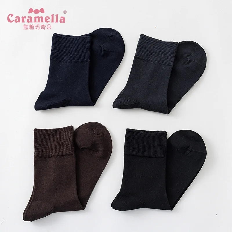 

4 Pairs/Lot Caramella Men's Socks Flat Mercerized Crew Socks Silk Cotton Mid-calf Length Socks